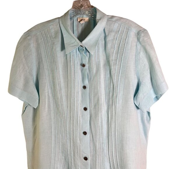 J. Jill Women's 100% Linen Blue Button Down Pintuck Blouse Size Medium - Picture 4 of 12